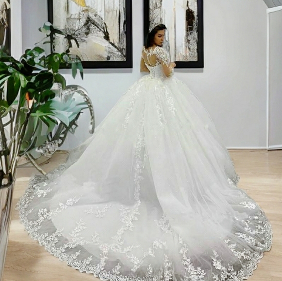 Plus Size Elegant White Lace Wedding Dress - Picture 5 of 9